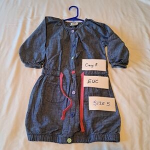 Crazy 8 girls size 5 chambray dress long sleeve, elastic waist EUC